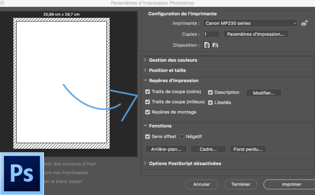 gestion des repères d'impression avec Adobe Photoshop